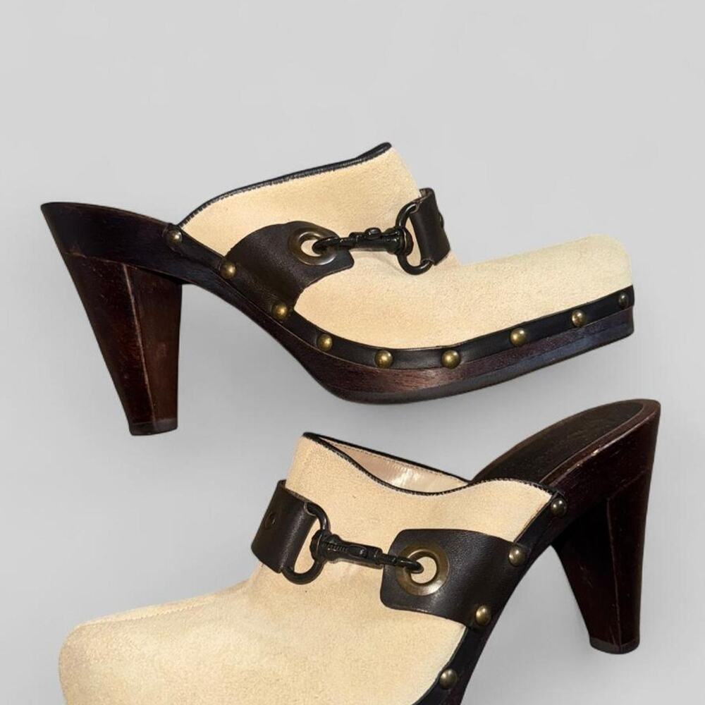 Cream brown suede clogs